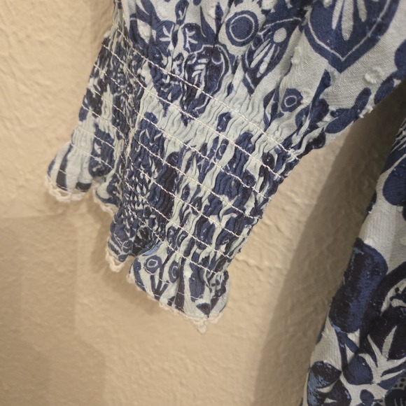 Chico's Off The Shoulder Cotton Peasant Blouse‎ Red White Blue Size 0 (US 4) - Picture 5 of 10